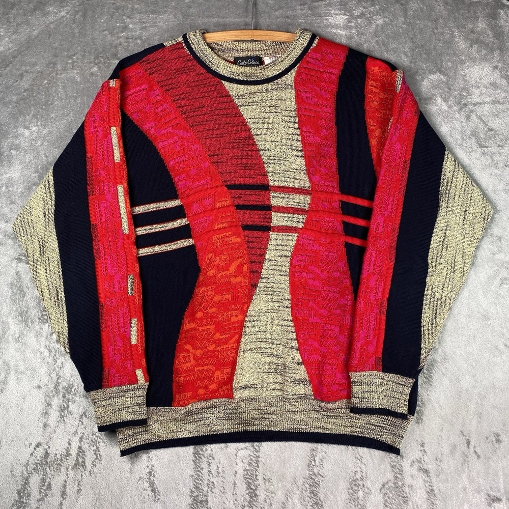 Vintage Carlo Colucci Sweater Mens Sz 54 XL 3D Knit Multicolor 90s Retro Hip Hop